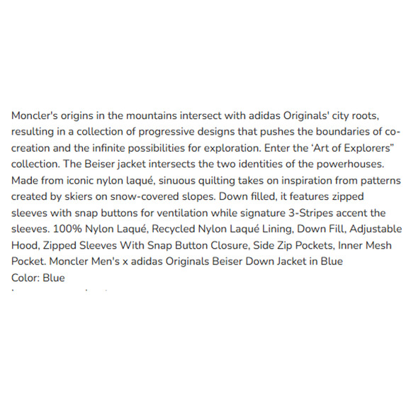 Moncler x Adidas Beiser Down Jacket Men's 3/ L Blue Hooded Full Zip NWT $2075 - Picture 15 of 15